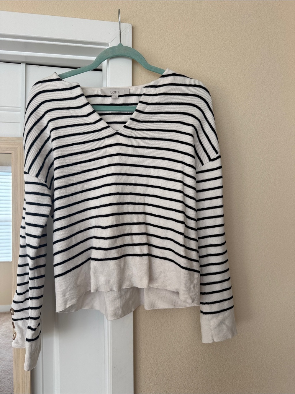 LOFT Black & White Striped V-Neck Pullover